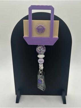 Purple & Cream Beaded Badge Reel